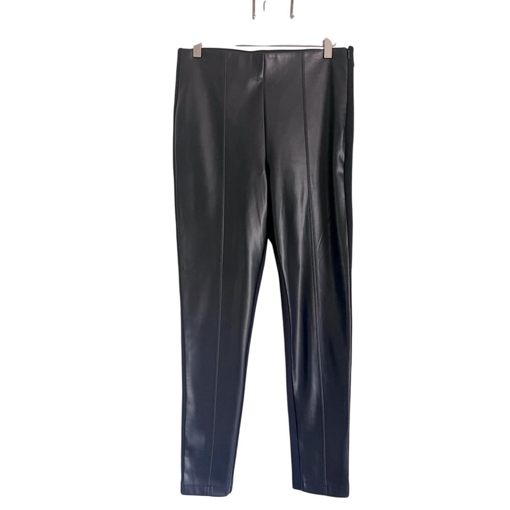 Ann Taylor Faux Leather Seamed Side Zip Legging Size 8 Black Pants
